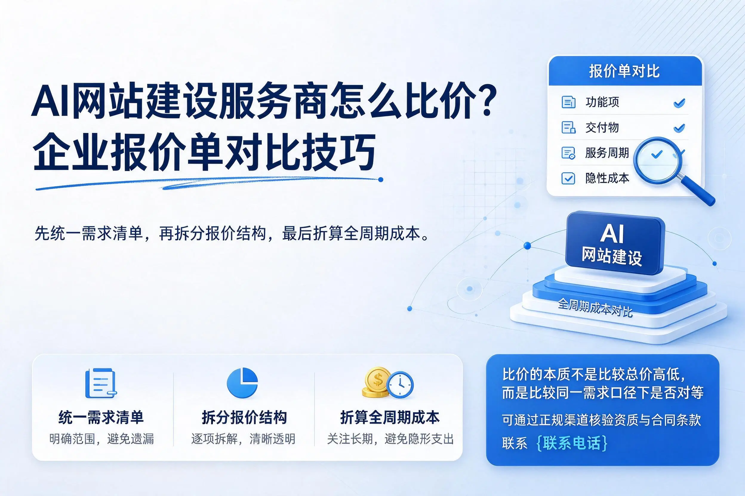 AI网站建设服务商怎么比价？鸡西企业报价单对比技巧