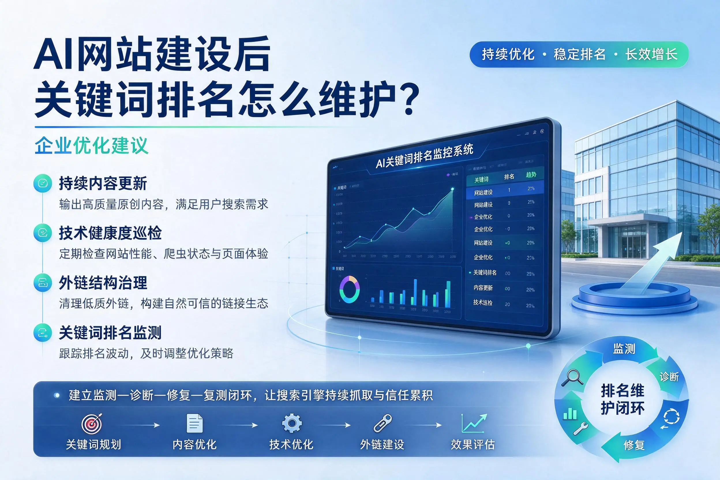 AI网站建设后关键词排名怎么维护？鸡西企业优化建议