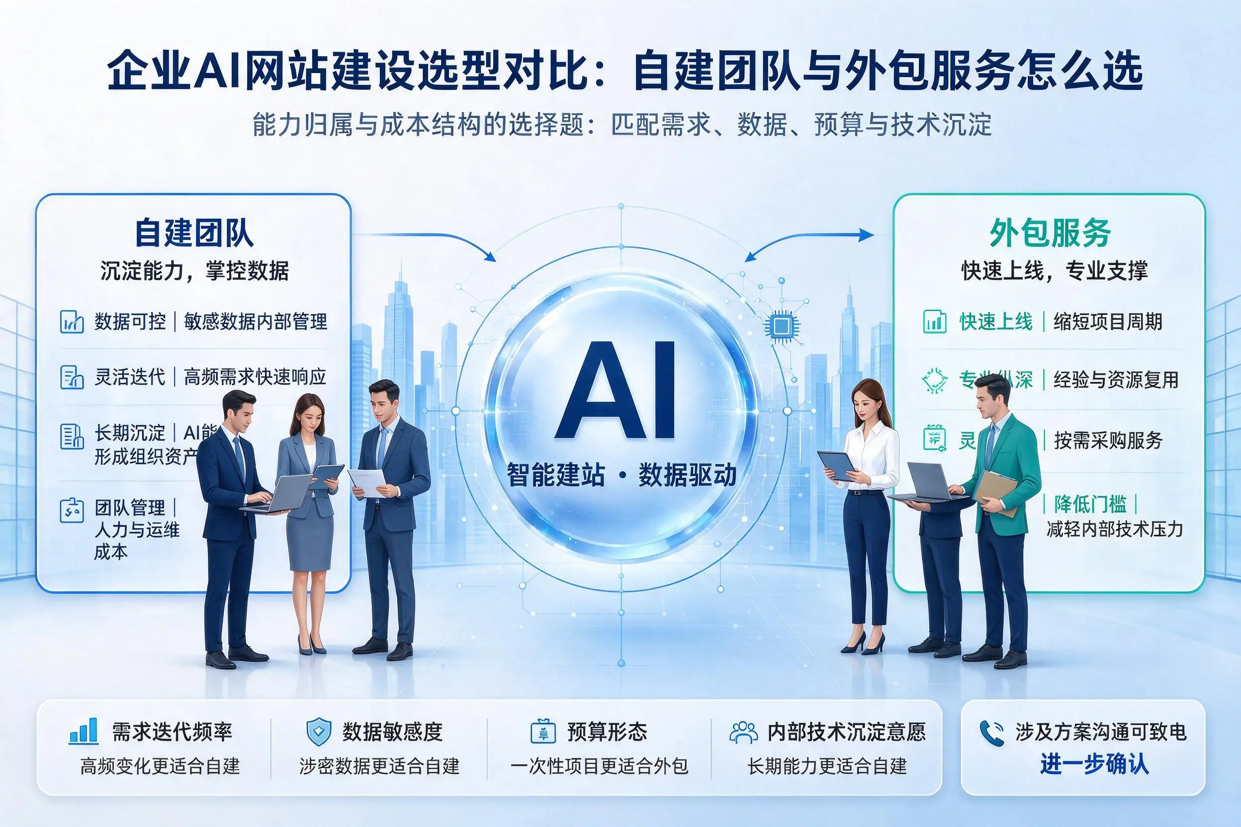 鸡西企业AI网站建设选型对比：自建团队与外包服务怎么选